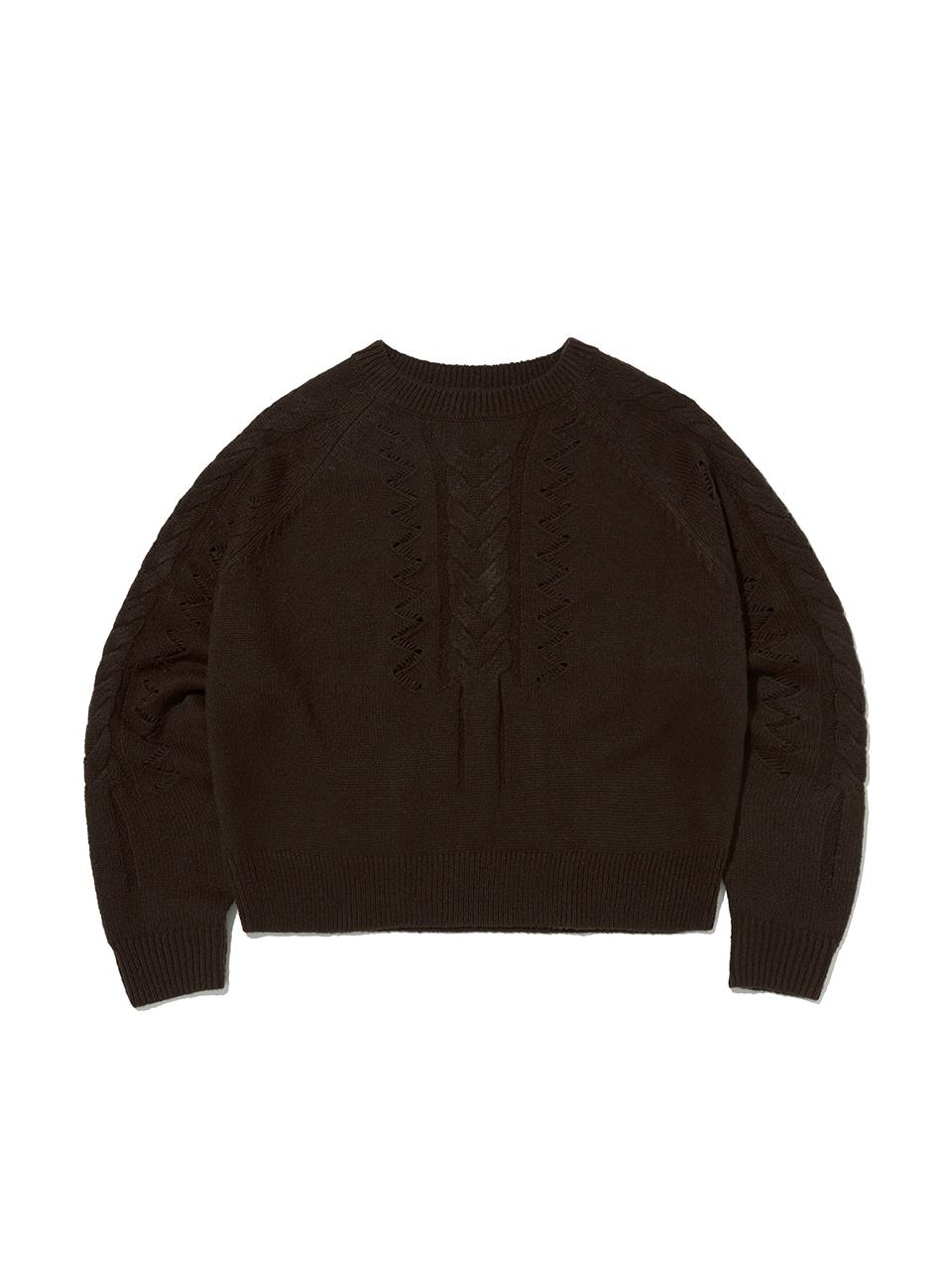 SUADE Oversized Cable Knit Raglan Sweater [BROWN]