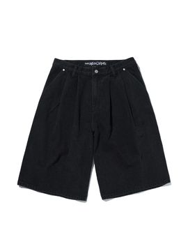 SUADE TWO TUCK DENIM SHORTS [BLACK]