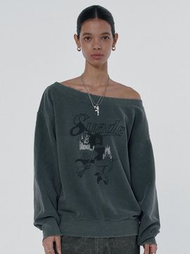 SUADE Witch Washed Oversized Cotton-Polyester Crewneck [Charcoal Gray]