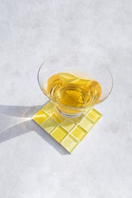 Subtle Art Studios Subtle Art Studios Checkered Glass Tile Coaster in Banana Frosting at Urban Outfitters