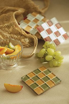 Subtle Art Studios Subtle Art Studios Checkered Glass Tile Coaster in Banana Frosting at Urban Outfitters