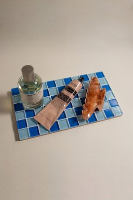 Subtle Art Studios Subtle Art Studios Checkered Glass Tile Tray in Blue Sky Checkered at Urban Outfitters