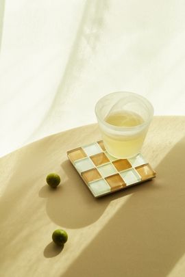 Subtle Art Studios Subtle Art Studios Chocolate Checkered Glass Tile Coaster in Hazelnut Milk Chocolate at Urban Outfitters