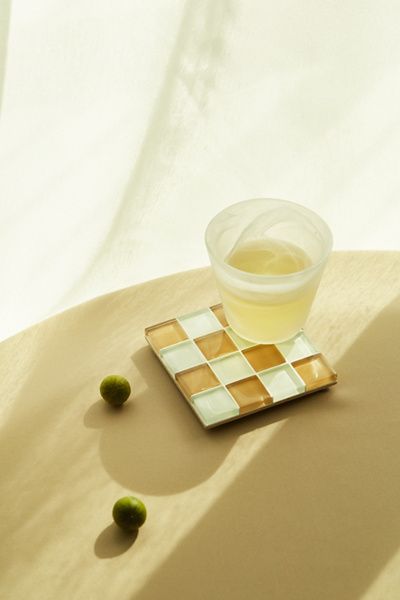 Subtle Art Studios Subtle Art Studios Chocolate Checkered Glass Tile Coaster in Hazelnut Milk Chocolate at Urban Outfitters