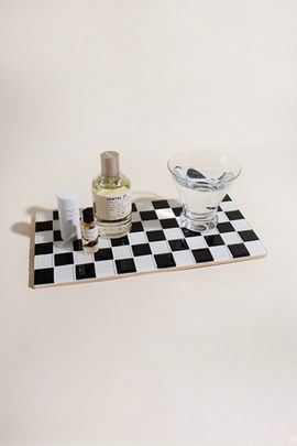 Subtle Art Studios Subtle Art Studios Classic Checkered Glass Tile Tray in Black/White Checkered at Urban Outfitters