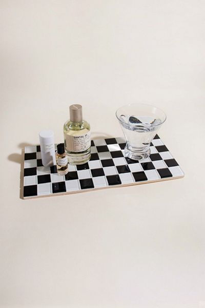 Subtle Art Studios Subtle Art Studios Classic Checkered Glass Tile Tray in Black/White Checkered at Urban Outfitters