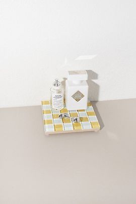 Subtle Art Studios Subtle Art Studios Square Checkered Glass Tile Tray in Pink Himalayan Milk Chocolate at Urban Outfitters