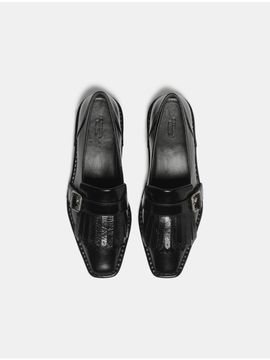 SUECOMMA BONNIE Crinkled Leather Fringe Loafers [Black] (DG1DS25020BLK)