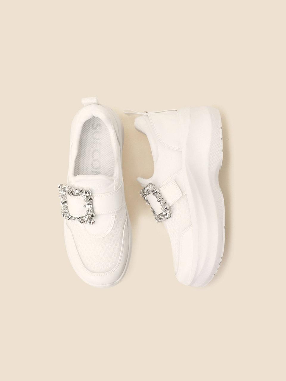 SUECOMMA BONNIE Jewelry Buckle Platform Slip-on Sneakers [Beige] (DG4DS25062WHT)