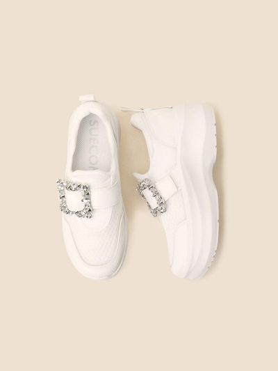 SUECOMMA BONNIE Jewelry Buckle Platform Slip-on Sneakers [Beige] (DG4DS25062WHT)