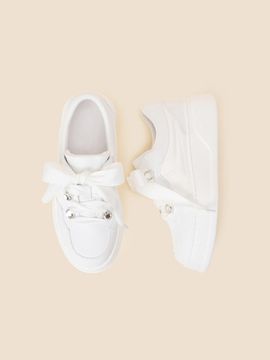 SUECOMMA BONNIE Jewelry Ribbon Platform Sneakers [Beige] (DG4DS25021WHT)