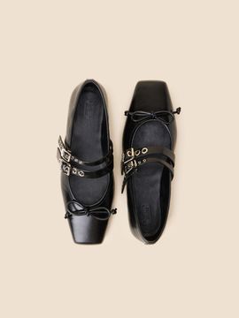 SUECOMMA BONNIE Leather Pointed Toe Ballerina Flats [Black] (DG1DS25012BLK)