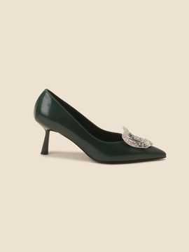 SUECOMMA BONNIE Leather V-cut Polygon Jewel Pumps [Green] (DG1BS25001GRN)