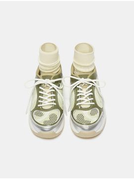 SUECOMMA BONNIE Mesh Pattern Contrast Leather Sneakers [Khaki] (DG4DS25048KHI)