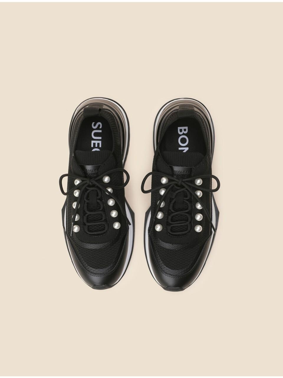 SUECOMMA BONNIE Pearl Knit Leather Sneakers [Black] (DG4DS25004BLK)