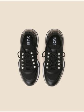 SUECOMMA BONNIE Pearl Knit Leather Sneakers [Black] (DG4DS25004BLK)