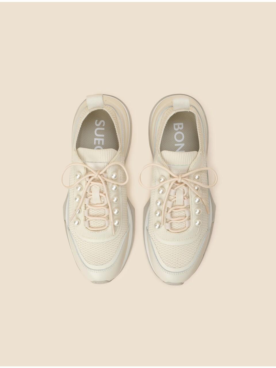 SUECOMMA BONNIE Pearl Leather Knit Sneakers [Beige] (DG4DS25004BEE)