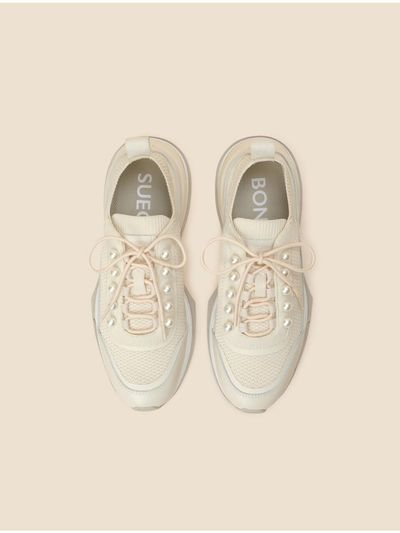 SUECOMMA BONNIE Pearl Leather Knit Sneakers [Beige] (DG4DS25004BEE)