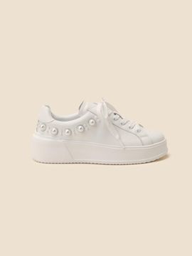 SUECOMMA BONNIE Pearl Leather Platform Sneakers [Beige] (DG4DS25022WHT)