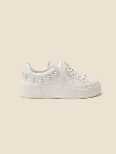 SUECOMMA BONNIE Pearl Leather Platform Sneakers [Beige] (DG4DS25022WHT)
