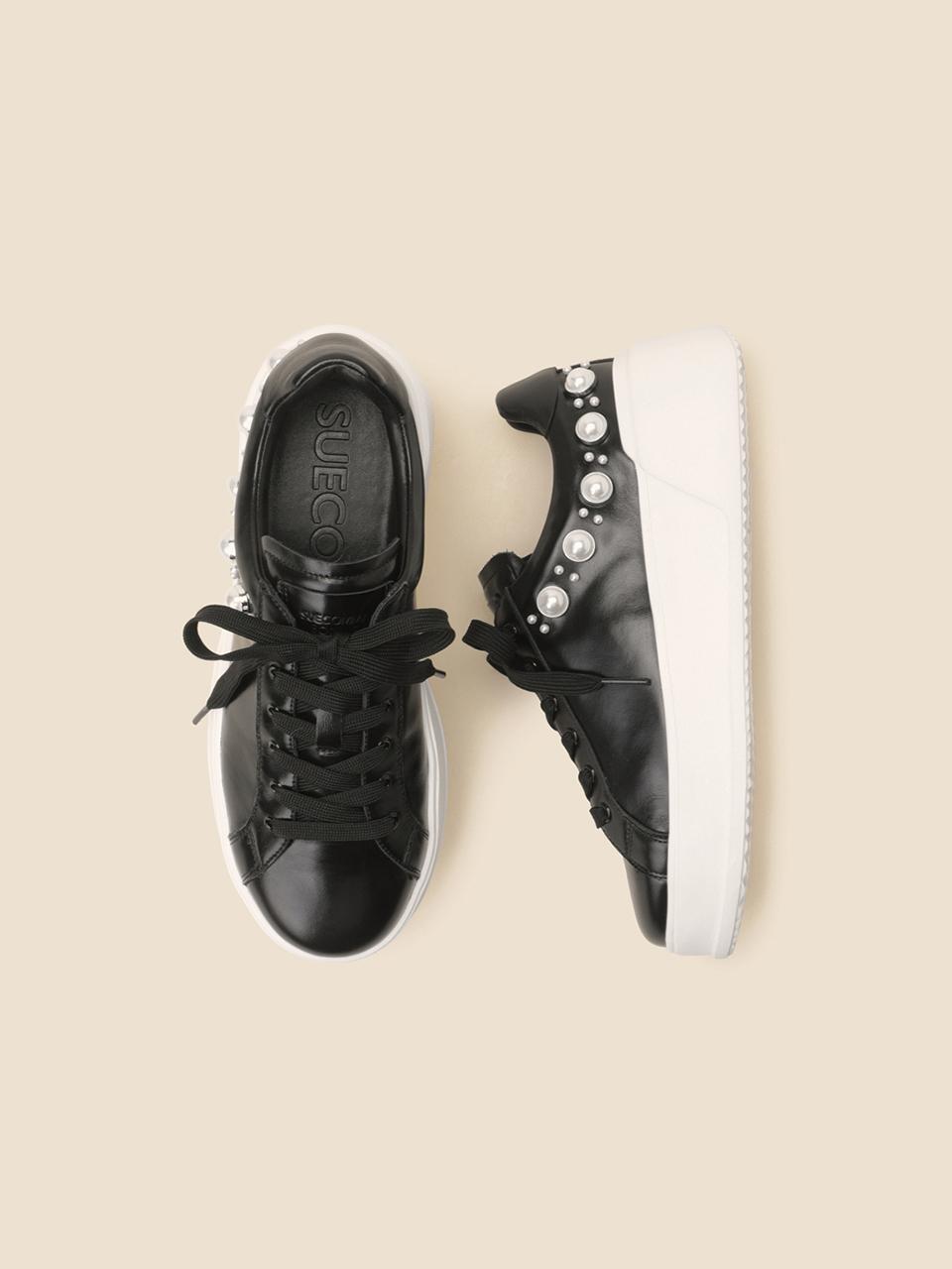 SUECOMMA BONNIE Pearl Leather Platform Sneakers [Black] (DG4DS25022BLK)