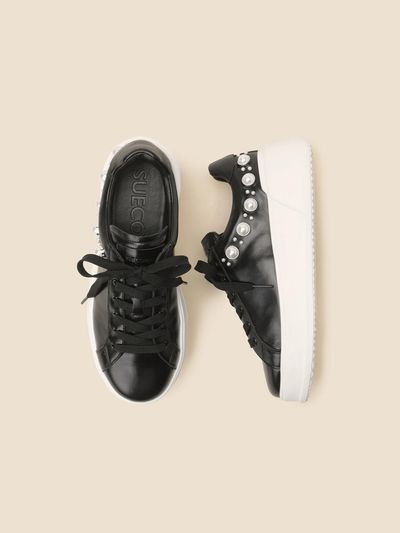 SUECOMMA BONNIE Pearl Leather Platform Sneakers [Black] (DG4DS25022BLK)
