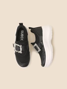 SUECOMMA BONNIE Platform Jeweled Buckle Slip-on Sneakers [Black] (DG4DS25062BLK)