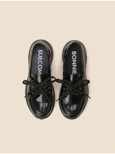 SUECOMMA BONNIE Premium Leather Contemporary Loafer Sneakers [Black] (DG4DS25091BLK)