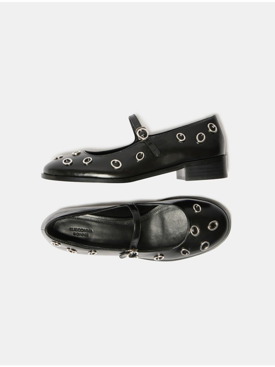 SUECOMMA BONNIE Ring Leather Round Toe Mary Jane Flats [Black] (DG1DS25006BLK)