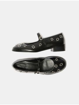 SUECOMMA BONNIE Ring Leather Round Toe Mary Jane Flats [Black] (DG1DS25006BLK)