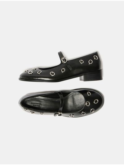 SUECOMMA BONNIE Ring Leather Round Toe Mary Jane Flats [Black] (DG1DS25006BLK)