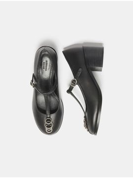 SUECOMMA BONNIE Ring T-strap Leather Ballet Flats [Black] (DG1DS25007BLK)