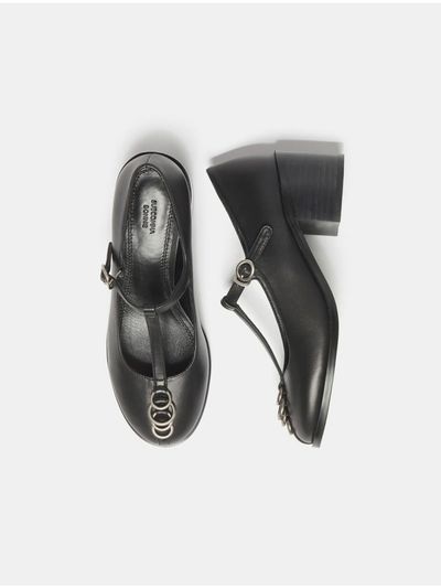 SUECOMMA BONNIE Ring T-strap Leather Ballet Flats [Black] (DG1DS25007BLK)
