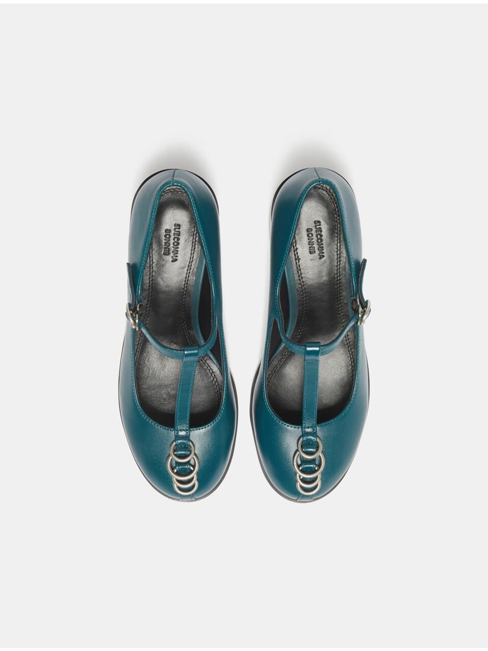 SUECOMMA BONNIE Ring T-Strap Leather Ballet Flats [Green] (DG1DS25007GRN)