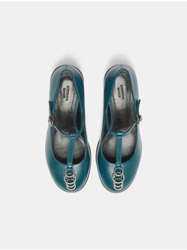 SUECOMMA BONNIE Ring T-Strap Leather Ballet Flats [Green] (DG1DS25007GRN)