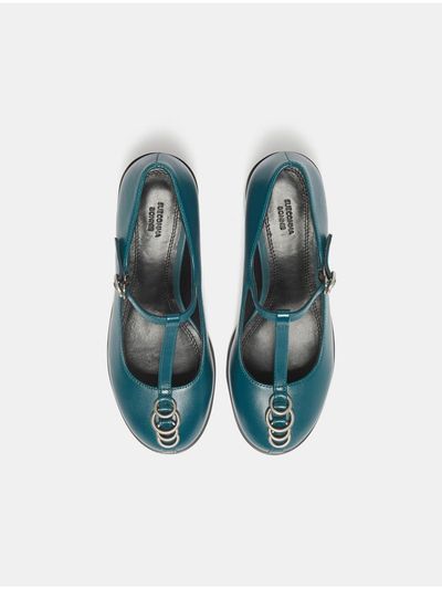 SUECOMMA BONNIE Ring T-Strap Leather Ballet Flats [Green] (DG1DS25007GRN)