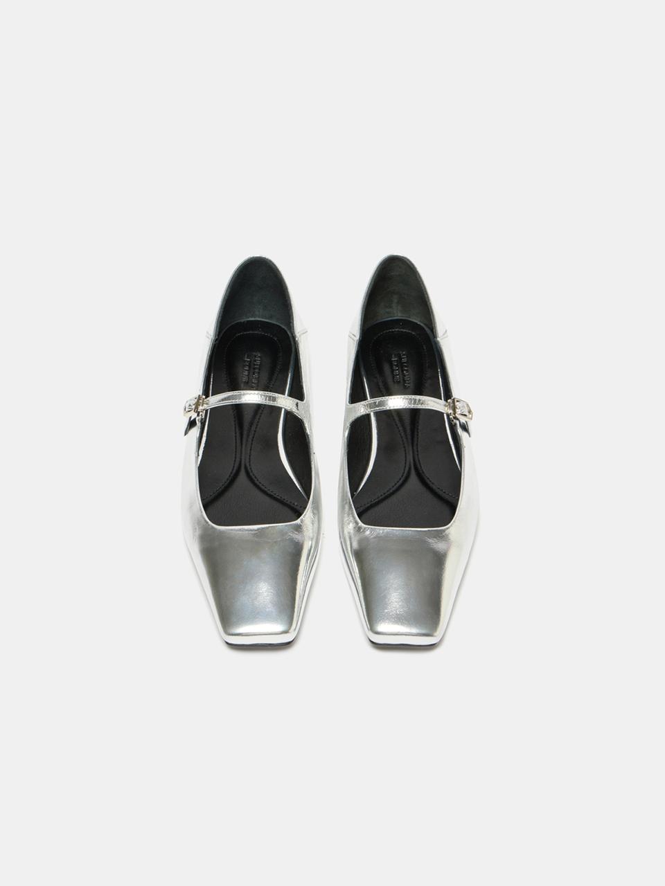 SUECOMMA BONNIE Square Toe Mary Jane Leather Flats [Silver] (DG1DS25011SVX)