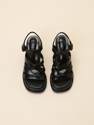 SUECOMMA BONNIE Strap Wedge Heel Sandal_Black