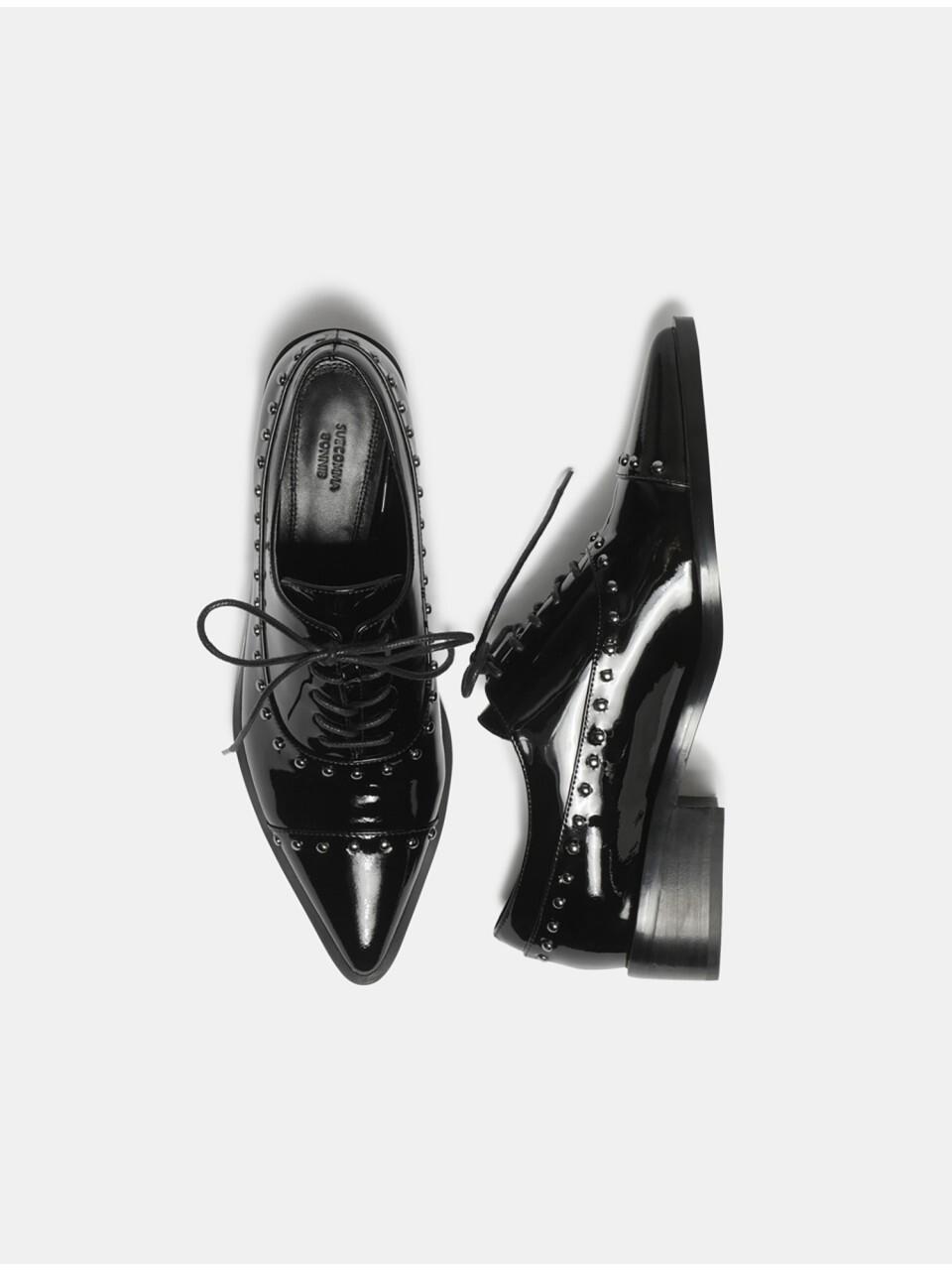 SUECOMMA BONNIE Studded Leather Pointed Toe Loafers [Black] (DG1DS25005BLK)