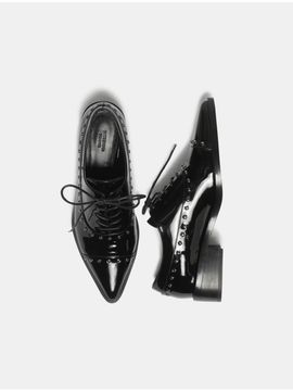 SUECOMMA BONNIE Studded Leather Pointed Toe Loafers [Black] (DG1DS25005BLK)