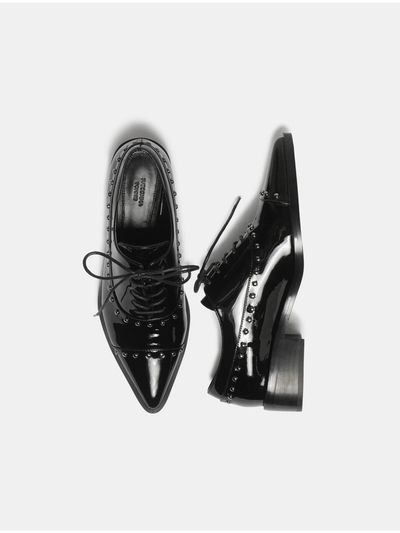 SUECOMMA BONNIE Studded Leather Pointed Toe Loafers [Black] (DG1DS25005BLK)