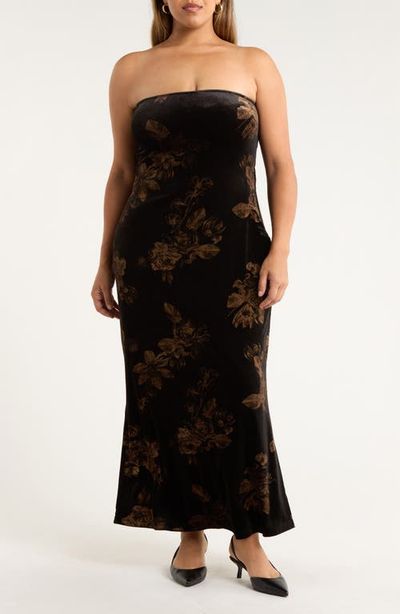 SUGARLIPS SUGARLIPS Ace Floral Dynamite Strapless Velvet Dress