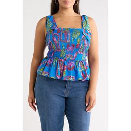 SUGARLIPS SUGARLIPS Bally Tropical Print Smocked Sleeveless Top