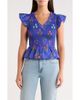 SUGARLIPS SUGARLIPS Clemen Floral Brish Smocked Flutter Sleeve Peplum Cotton Top - 1