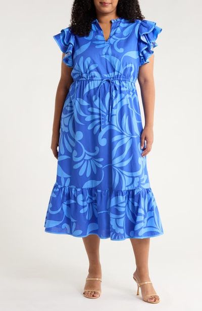 SUGARLIPS SUGARLIPS Emidora Floral Kiny Flutter Sleeve Cotton Midi Dress