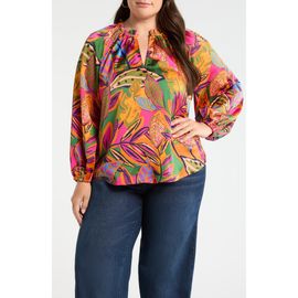 SUGARLIPS SUGARLIPS Floral Jovie Satin Split Neck Top