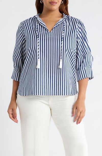 SUGARLIPS SUGARLIPS Glenda Stripe Irina Tie Split Neck Top