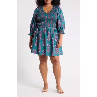 SUGARLIPS SUGARLIPS Isme Floral Smocked Cotton Fit & Flare Midi Dress