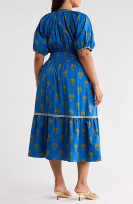 SUGARLIPS SUGARLIPS Jara Puff Sleeve Cotton Midi Dress