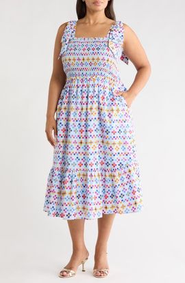 SUGARLIPS SUGARLIPS Kessa Geo Print Smocked Sleeveless Midi Dress